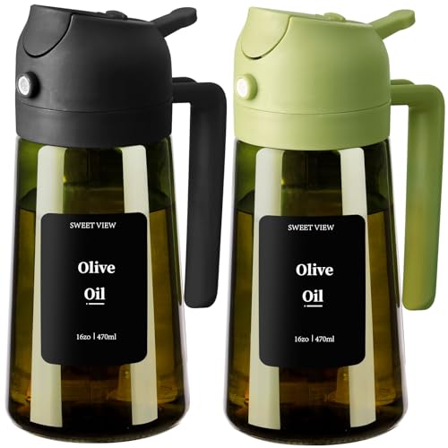 SWEET VIEW Olivenölspender und Ölsprüher – 470 ml Glas, lichtdichter Ölausgießer für Küche, Luftfritteuse, Kochen, Salat und Grillen von SWEET VIEW