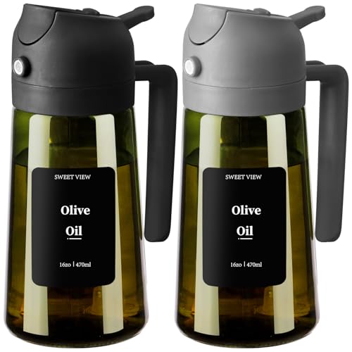SWEET VIEW Olivenölspender und Ölsprüher – 470 ml Glas, lichtdichter Ölausgießer für Küche, Luftfritteuse, Kochen, Salat und Grillen von SWEET VIEW