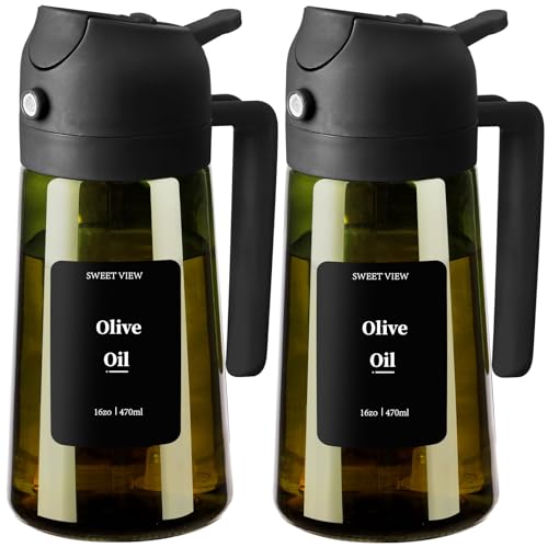 SWEET VIEW Olivenölspender und Ölsprüher – 470 ml Glas, lichtdichter Ölausgießer für Küche, Luftfritteuse, Kochen, Salat und Grillen von SWEET VIEW