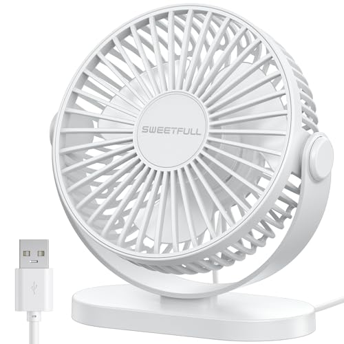 SWEETFULL USB-Schreibtischventilator – kleiner, starker Wind-Tischventilator, leise, 3 Geschwindigkeiten, leise, tragbar, persönlicher Schreibtisch-Ventilator, 360° drehbar, Mini-Ventilator für von SWEETFULL