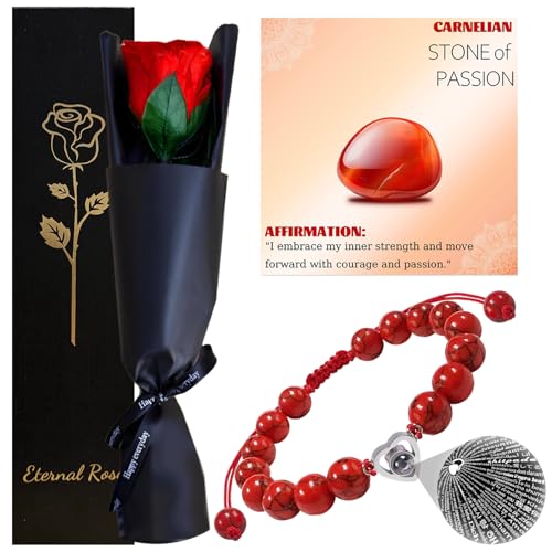 Echte Ewige Rosen mit Stiel,Konservierte Blume,Handgefertigte Infinity Rosenblume Blumenstrauß für Muttertag Valentinstag Weihnachten Thanksgiving Mutter Großmutter Ehefrau Verlobte Geschenk(Rot) von SWEETIME