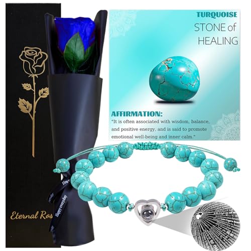 Ewige Rose mit Stiel,Echte Konservierte Rosen,Handgefertigte Rosenblume Infinity Rosenbox Blumenstrauß für Muttertag Valentinstag Weihnachten Thanksgiving Mutter Großmutter Ehefrau Geschenk(Blau) von SWEETIME