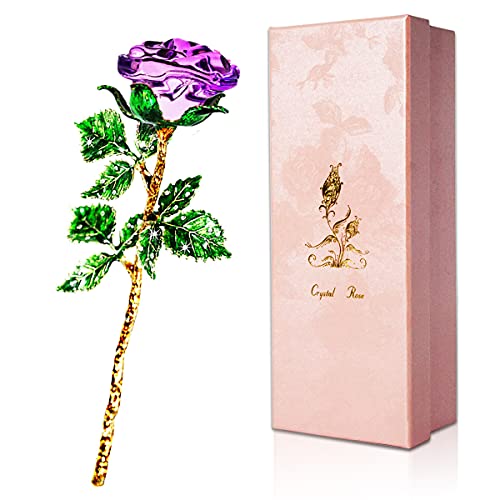 SWEETIME Kristall Rosen mit Geschenkbox, K9 Kristallrose, 3D Glasrose Ewige Blume,Ewige Rose Geschenke für sie verzauberte Rose Blume zum Muttertag Hochzeit Jahrestag Valentinstag Weihnachten(Lila) von SWEETIME