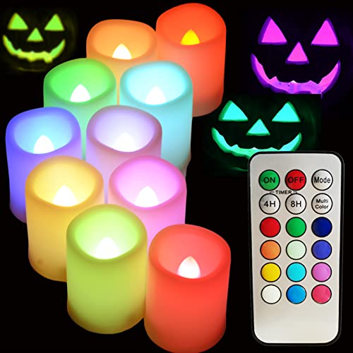 Mini LED Kerzen,Flammenlose RGB Teelichter,Batterie Kerzen Mit Fernbedienung,Dimmbar Flackernde Votivkerzen Mit Timer,Farbwechsel Elektrische Multicolor Kerze Für Weihnachten Halloween Party 10stück von SWEETIME