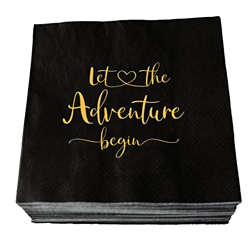 Let The Adventure Begin Cocktail Servietten, 50 Stück Papier Einwegservietten für Hochzeit Schwangerschaft Ankündigung Baby Shower Bachelorette Verlobung Brautdusche Abschlussfeier 3-lagig von SWEETTALA