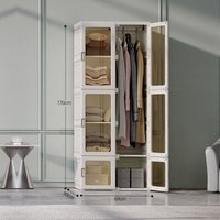 Kleiderschrank Faltbar Kleiderschränke, inkl. 6 transparent Tür mit magnetverschluss, 1 Kleiderstange und 10 Anzahl Fächer, Garderobenschrank Weiß von SWEIKO