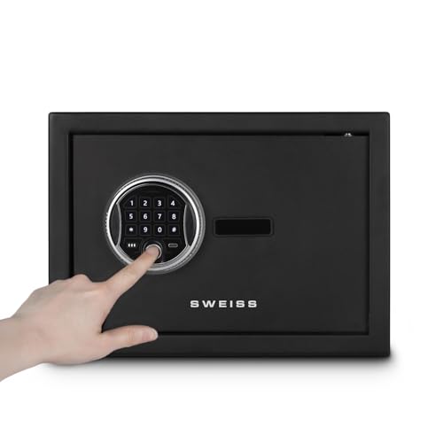 SWEISS Elektronischer Safe SXT6820-8L, Sicherer Stahl mit Fingerabdruck & Code, Digitales Display, Notfallschlüssel, USB Type-C, LED-Beleuchtung, Schwarz von SWEISS