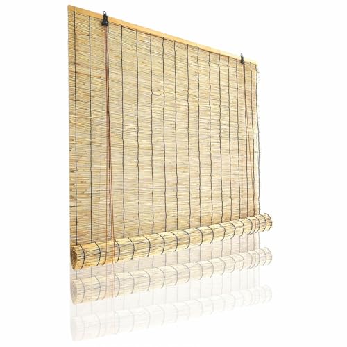 80x160 95x120 80x140 100x160cm Bambusrollo Jalousie Outdoor Anti-UV Durchscheinend Natur Schilf Vorhang Für Fenster Höhe Stufenlos VerstellbarSichtschutz Patio Bambus Raffrollos Ohne Bohren Für Garten von SWEPER