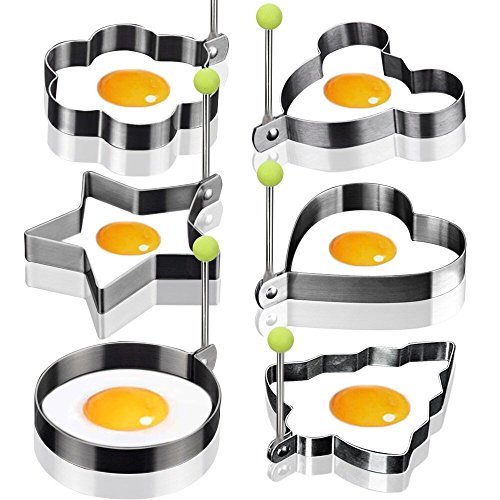 6 Antihaftbeschichtete Bratringe als Formen zum Braten aus Edelstahl mit Öl-Pinsel für Eier, Pfannkuchen, Omeletts von SWETON