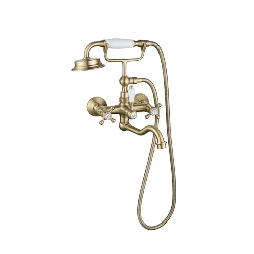 Badewannenarmatur, Badewannenarmatur Mit Handbrause, Duschsystem, Antik Messing Duscharmatur Set, Mit Wandhalterung Duschbrause Halterung, Wasserhahn Badewanne Set Für Bad Dusche (Brushed Gold) von SWHC