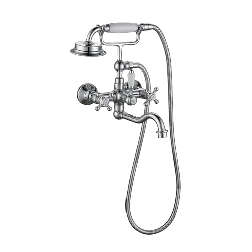 Badewannenarmatur, Badewannenarmatur Mit Handbrause, Duschsystem, Antik Messing Duscharmatur Set, Mit Wandhalterung Duschbrause Halterung, Wasserhahn Badewanne Set Für Bad Dusche (Chrome) von SWHC