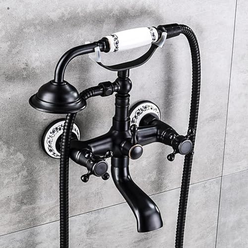 Badewannenarmatur, Badewannenarmatur Mit Handbrause, Duschsystem, mit 2 Strahlarten, Einhebel Badewanne Wasserhahn mit Schlauch und Wandhalterung, Armatur Badewannen aus Messing (Black) von SWHC