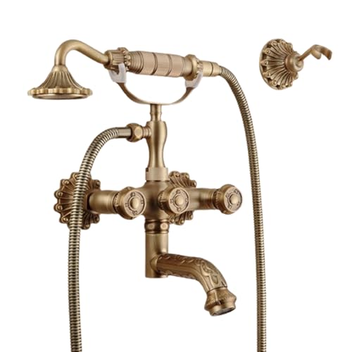 Badewannenarmatur, Badewannenarmatur Mit Handbrause, Zwei Griffe Badewanne Armatur Inkl Brausehalter Und 1,5M Duschschlauch, Mit Keramikkartusche Aufputz Badewanne Wasserhahn (B) von SWHC