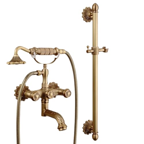 Badewannenarmatur, Badewannenarmatur Mit Handbrause, Zwei Griffe Badewanne Armatur Inkl Brausehalter Und 1,5M Duschschlauch, Mit Keramikkartusche Aufputz Badewanne Wasserhahn (C) von SWHC