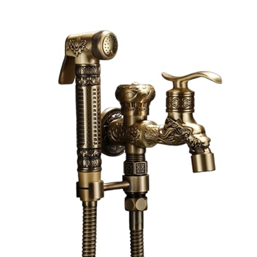 Bidet Handbrause, Bidet Handbrause Set, Brass Wand Befestigter Heraus Tür Wasserhahn Sprayer, Multifunktions-Booster-Spülung, Garten-Wasserhahn Für Den Außenbereich (1.5m spring tube) von SWHC