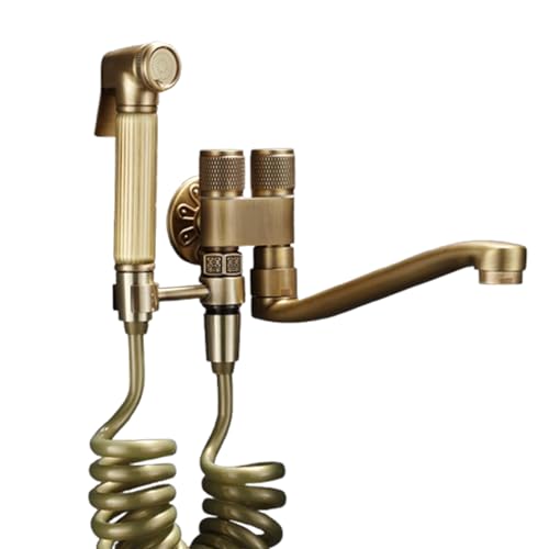 Bidet Handbrause, Bidet Handbrause Set, Messing Bidet Wasserhahnwand Montiertes Badezimmer Duschtoilette Waschmaschine Wasserhahn Kaltes Mit Hand Dusche Klammer (3m spring tube) von SWHC