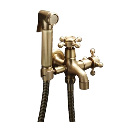 Bidet Handbrause, Bidet Handbrause Set, Multifunktions-Booster-Spülung, Brass Wand Befestigter Heraus Tür Wasserhahn, Sprayer Wasser-Hahn-Toilette Waschmaschine Tap (连体支架/1.5米管) von SWHC