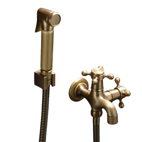 Bidet Handbrause, Bidet Handbrause Set, Multifunktions-Booster-Spülung, Brass Wand Befestigter Heraus Tür Wasserhahn, Sprayer Wasser-Hahn-Toilette Waschmaschine Tap (免钉座1.5米管,A) von SWHC