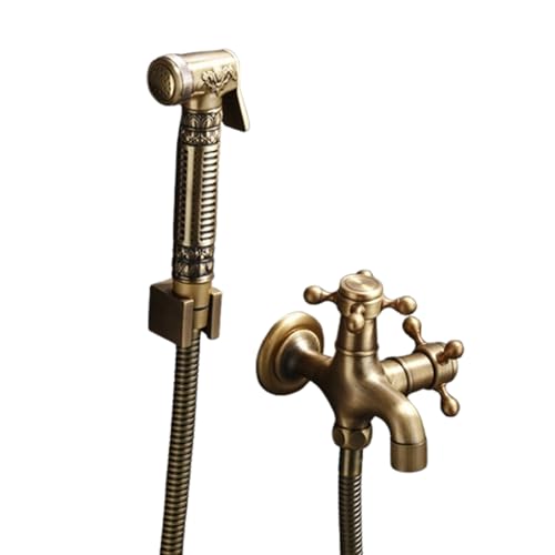 Bidet Handbrause, Bidet Handbrause Set, Multifunktions-Booster-Spülung, Brass Wand Befestigter Heraus Tür Wasserhahn, Sprayer Wasser-Hahn-Toilette Waschmaschine Tap (免钉座1.5米管,B) von SWHC