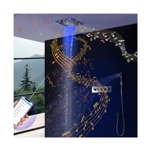 Duschsystem mit Thermostat, LED Musik Unterputz Duscharmatur Set Chrom Duscharmatur Komplettset Dusche Regendusche Set Messing Duschgarnitur mit 5 Modi Regendusche, Handbrause, Badewannenarmatur Duschsystem mit Thermostat, LED Musik Unterputz Duscharmatur Set Chrom Duscharmatur Komplettset Dusche Regendusche Set Messing Duschgarnitur mit 5 Modi Regendusche, Handbrause, Badewannenarmatur von SWHC