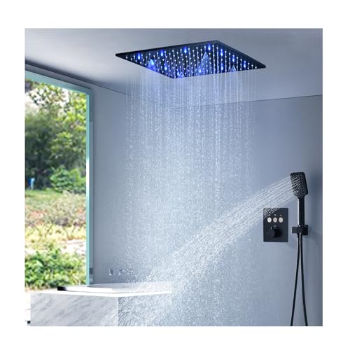 Duschsystem mit Thermostat Schwarz, LED Unterputz Duscharmatur Set Duscharmatur Komplettset Messing Dusche Regendusche Set Duschgarnitur mit 40cm Regendusche, 3 Modi Handbrause Duschsystem mit Thermostat Schwarz, LED Unterputz Duscharmatur Set Duscharmatur Komplettset Messing Dusche Regendusche Set Duschgarnitur mit 40cm Regendusche, 3 Modi Handbrause von SWHC