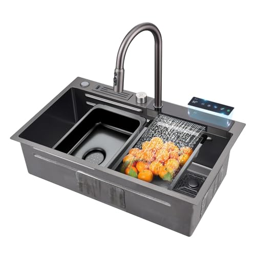 Edelstahl Spülbecken, Einbauspüle Rechteck Spüle, Moderne Wasserfall Küchenspüle, Waschbecken Küche, Reinigungsfreundliche Öberfläche, Mit Zubehörset, 1 Becken. Edelstahl Spülbecken, Einbauspüle Rechteck Spüle, Moderne Wasserfall Küchenspüle, Waschbecken Küche, Reinigungsfreundliche Öberfläche, Mit Zubehörset, 1 Becken. von SWHC