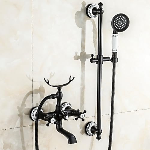 SWHC Badewannenarmatur, Badewannenarmatur Mit Handbrause, Duschsystem, Mischbatterie Dusche Wandmontage, Wannenarmatur Mit 2 Funktionen Mit 1.5m Schlauch, Höhenverstellbare Duschstange, Schwarz von SWHC