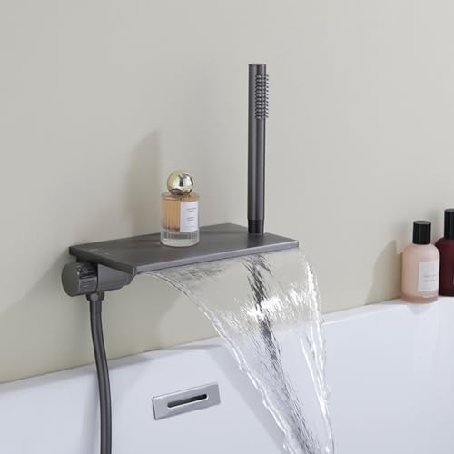SWHC Badewannenarmatur Mit Handbrause, Mischbatterie Badewanne, Wasserfall Mischbatterie Badewanne Wandmontage, Heiß Oder Kalt Duschamaturenset, Badewannen Armaturen Mit Brause von SWHC