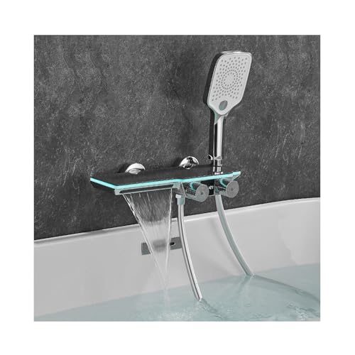 SWHC Badewannenarmatur mit Handbrause, LED Digitales Display, Wasserhahn mit Wasserfall, 3-Modus-Handbrause, Chrom, Wandmontage SWHC Badewannenarmatur mit Handbrause, LED Digitales Display, Wasserhahn mit Wasserfall, 3-Modus-Handbrause, Chrom, Wandmontage von SWHC