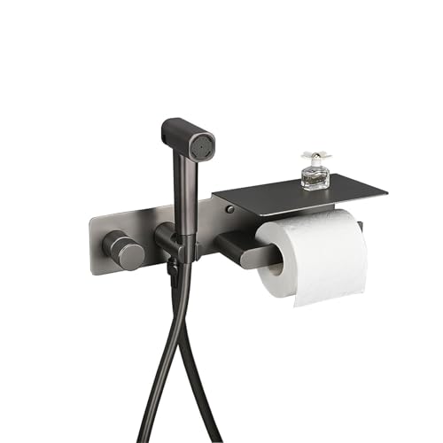 SWHC Bidet Handbrause Set, Wandhalterung Bidet Sprayer mit Toilettenpapierhalter Grau Bidet Handbrause für Toilette Premium Messing Bidet Brause für WC, Badezimmer Hygiene&Windelreinigung von SWHC
