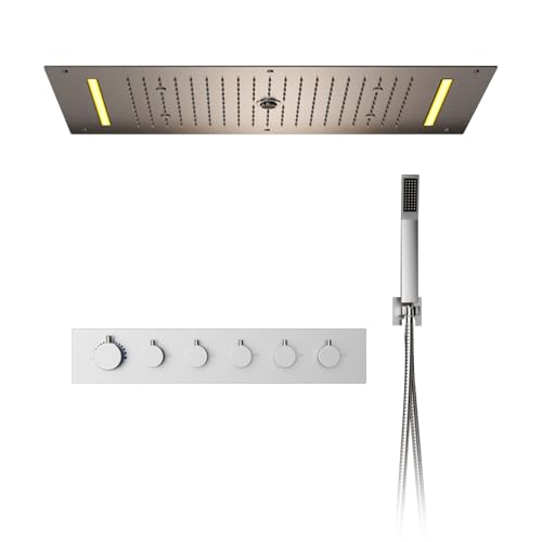 SWHC Duschsystem,Duschsystem Multifunktional Mit Thermostat,Messing,Mit LED-Farb Atmosphärenlicht,Kopfbrause Mit Fünf Wasserstrahl Modi,Handbrause,Deckenmontage,Chrom Duscharmatur Komplettset SWHC Duschsystem,Duschsystem Multifunktional Mit Thermostat,Messing,Mit LED-Farb Atmosphärenlicht,Kopfbrause Mit Fünf Wasserstrahl Modi,Handbrause,Deckenmontage,Chrom Duscharmatur Komplettset von SWHC