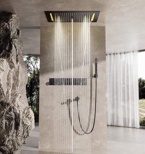 SWHC Duschsystem,Duschsystem Multifunktional Mit Thermostat,Mit LED-Farb Atmosphärenlicht,Kopfbrause Mit Fünf Wasserstrahl Modi,Handbrause,Wasserhahn,Schwarz Duscharmatur Komplettset SWHC Duschsystem,Duschsystem Multifunktional Mit Thermostat,Mit LED-Farb Atmosphärenlicht,Kopfbrause Mit Fünf Wasserstrahl Modi,Handbrause,Wasserhahn,Schwarz Duscharmatur Komplettset von SWHC