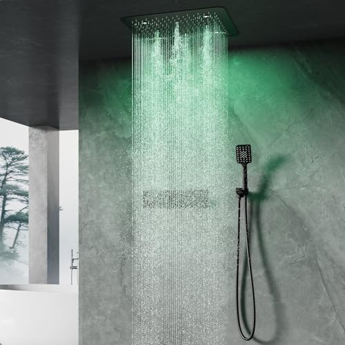 SWHC Duschsystem,Duschsystem Multifunktional Mit Thermostat,Unterputz Duscharmatur,Regendusche Set,Mit LED-Farb Atmosphärenlicht,500×500 MM Kopfbrause,Handbrause,Schwarz Duschsystem SWHC Duschsystem,Duschsystem Multifunktional Mit Thermostat,Unterputz Duscharmatur,Regendusche Set,Mit LED-Farb Atmosphärenlicht,500×500 MM Kopfbrause,Handbrause,Schwarz Duschsystem von SWHC