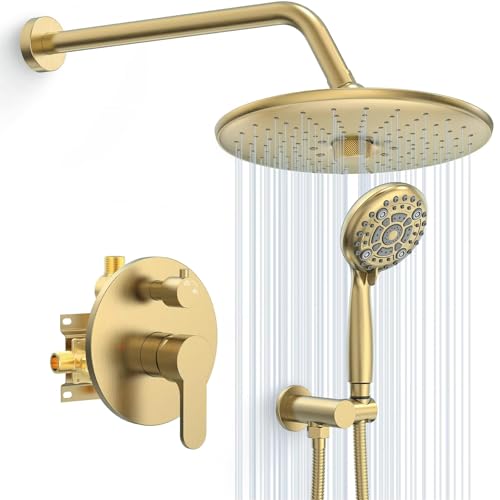 SWHC Duschsystem Gold, Unterputz Duscharmatur Set Multifunktional Duscharmatur Komplettset Wandmontage Dusche Regendusche Set Messing Duschgarnitur mit Regendusche 3 Modi, 6 Modi Handbrause SWHC Duschsystem Gold, Unterputz Duscharmatur Set Multifunktional Duscharmatur Komplettset Wandmontage Dusche Regendusche Set Messing Duschgarnitur mit Regendusche 3 Modi, 6 Modi Handbrause von SWHC