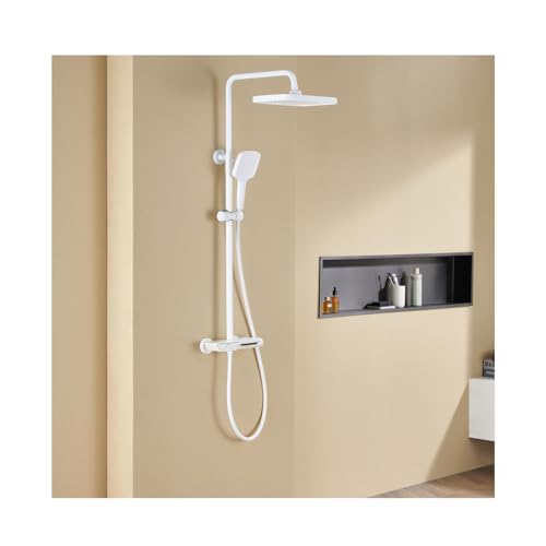 SWHC Duschsystem mit Thermostat, Weiß Duscharmatur Komplettset 3 Funktionen Dusche Regendusche Set Duschset Regendusche Duschgarnitur mit Regendusche, Badewannenarmatur Wasserfall, 3 Modi Duschkopf SWHC Duschsystem mit Thermostat, Weiß Duscharmatur Komplettset 3 Funktionen Dusche Regendusche Set Duschset Regendusche Duschgarnitur mit Regendusche, Badewannenarmatur Wasserfall, 3 Modi Duschkopf von SWHC