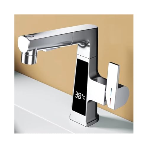 SWHC Wasserhahn Bad, 3 Modi Waschtischarmatur mit Brause Ausziehbar 60cm, Waschbecken Armaturen LED Digitalanzeige Mischbatterie Waschbecken Hubbar Wasserhahn Badezimmer 360° Drehung SWHC Wasserhahn Bad, 3 Modi Waschtischarmatur mit Brause Ausziehbar 60cm, Waschbecken Armaturen LED Digitalanzeige Mischbatterie Waschbecken Hubbar Wasserhahn Badezimmer 360° Drehung von SWHC