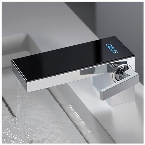 SWHC Wasserhahn Bad, LED-Digitalanzeige Waschtischarmatur Armatur Waschbecken mit Keramischem Ventilkern Wasserfall Mischbatterie Waschbecken Messing Einfache Montage SWHC Wasserhahn Bad, LED-Digitalanzeige Waschtischarmatur Armatur Waschbecken mit Keramischem Ventilkern Wasserfall Mischbatterie Waschbecken Messing Einfache Montage von SWHC
