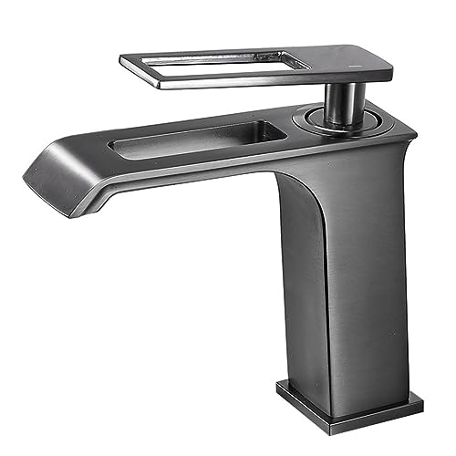 SWHC Wasserfall-Waschtischarmatur, Modern und Einfach, Grau, Messing, 1 Loch, Deckenmontage, Keramikkartusche, Einhebelmischer für Badezimmer, Küche, Waschbecken von SWHC