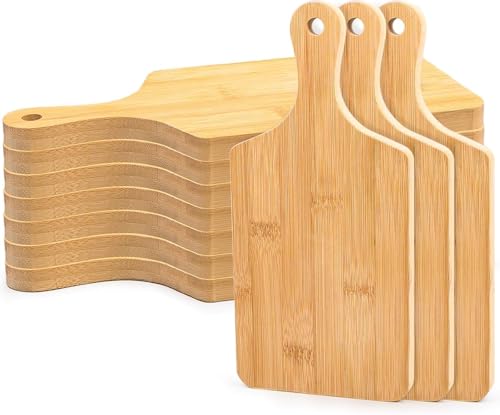 10 Stück Holzschneidebretter mit Griff, 28 x 13 cm, Servierbretter aus Bambusholz für die Küche, für Pizza, Brot, Käse, Wurstwaren, Obst, Gemüse 10 Stück Holzschneidebretter mit Griff, 28 x 13 cm, Servierbretter aus Bambusholz für die Küche, für Pizza, Brot, Käse, Wurstwaren, Obst, Gemüse von SWHCM