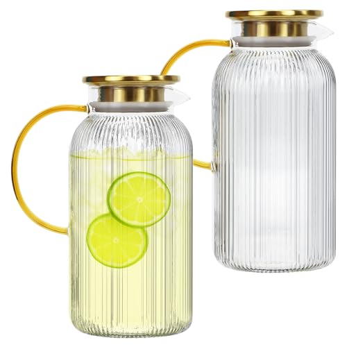 2 Pack Karaffe aus Borosilikatglas mit Deckel und Ausgießer - Glaskaraffe mit vertikalen Streifen für 2 Liter kaltes oder heißes Wasser - kalt gebrühten Kaffee, Limonade, Getränke, hitzebeständig 2 Pack Karaffe aus Borosilikatglas mit Deckel und Ausgießer - Glaskaraffe mit vertikalen Streifen für 2 Liter kaltes oder heißes Wasser - kalt gebrühten Kaffee, Limonade, Getränke, hitzebeständig von SWHCM