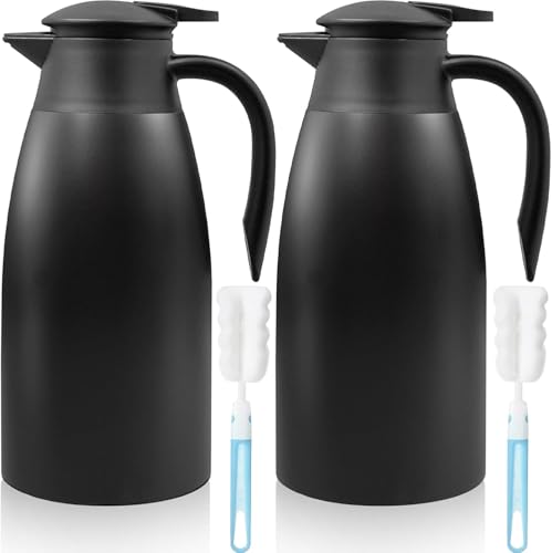 2 Stück Thermoskanne, 2L Thermo Kaffeekanne, Isolierkanne Edelstahl für heiße Flüssigkeiten, Ausgießer mit Bürsten, hält 12 Stunden heiß (Schwarz) von SWHCM