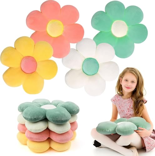 4 Stück BlumeKissen, Daisy Blume Kissen Niedliches Zimmer Dekor Bodenkissen für Schlafzimmer, Sofa, Stuhl, Dekoration(38 x 38 cm) von SWHCM