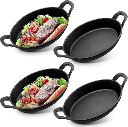 4 Stück Mini Gusseisen Servierpfännchen Set | 21,6 x 15,5 cm kleine Bratpfannen mit Griff | Gusseisen Grillpfannen, Pfännchen, Servierpfanne, Grillpfanne, Gusspfanne, antihaftbeschichtet 4 Stück Mini Gusseisen Servierpfännchen Set | 21,6 x 15,5 cm kleine Bratpfannen mit Griff | Gusseisen Grillpfannen, Pfännchen, Servierpfanne, Grillpfanne, Gusspfanne, antihaftbeschichtet von SWHCM