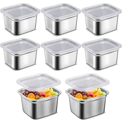 8 Stück Aufschnittboxen für Kühlschrank Edelstahl Lebensmittel Aufbewahrungsbox, Frischhaltedosen mit Deckel zum Einfrieren Luftdicht, Stapelbar Metal Aufbewahrungsboxen 16.5 x 15 x 10 cm von SWHCM