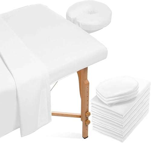 SWHCM 2X Premium-Mikrofaser Massageliegen-Set (3-TLG.) – Spannbezug, Gesichtsauflage & Tischabdeckung – Hautfreundlich, rutschfest – Weiß von SWHCM