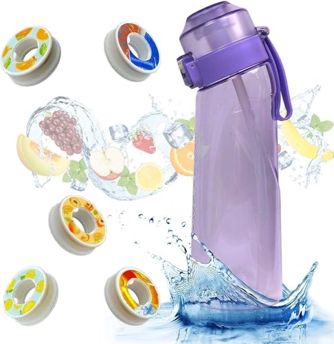 Luftwasserflasche, 650 ml Duftwasserbecher mit 5 Geschmackskapseln, auslaufsicherer Sportwasserbecher mit Strohhalm, geeignete neue Fruchtduftwasserflasche für Fitnessstudio und Outdoor ( Color : Purp von SWHSWQ