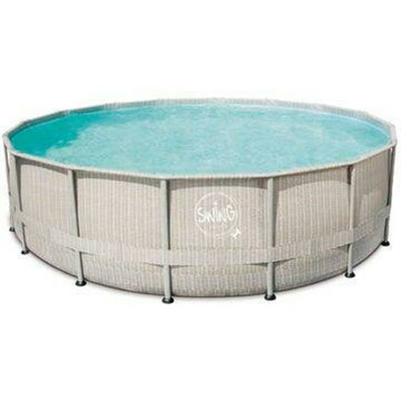 Frame Pool Ø427x107cm Rattanoptik hellgrau Frame Pool Ø427x107cm Rattanoptik hellgrau von SWING Pools