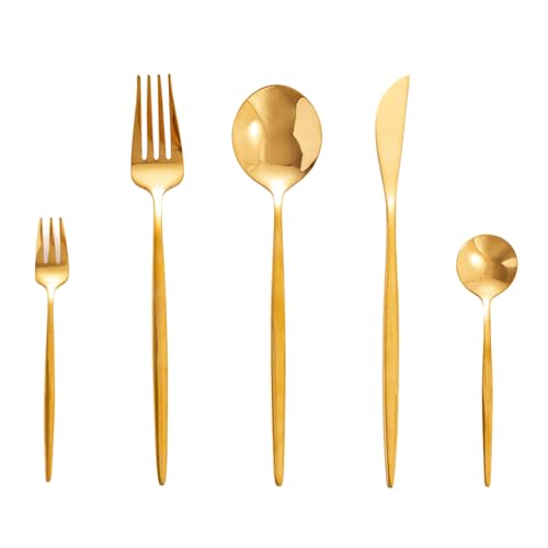 Gold Besteck Set 6 Personen, SWISON Edelstahl Essbesteck 30 teilig, Besteckset mit Messer und Gabel Löffel, Spülmaschinenfest von SWISON