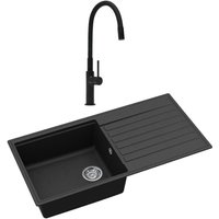 Swiss Aqua Technologies - 100x50 cm Granit-Einbauspüle mit umkehrbarem Abtropfbecken + Neoperl®-Belüftermischer, mattschwarz (SATSINKGQK103B-S1) von SWISS AQUA TECHNOLOGIES