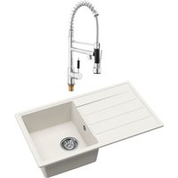 76x44 cm Granit-Einbauspüle mit umkehrbarer Abtropffläche + 2-Strahl-Schwenkarm-Mischbatterie, weiß (SATSINKGE3W-SET2) - Swiss Aqua Technologies von SWISS AQUA TECHNOLOGIES